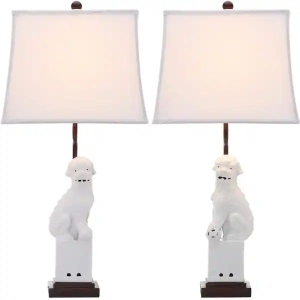 SAFAVIEH Lighting 28-inch White Foo Dog Table Lamp (Set of 2) - 14"x9"x28.5" - Overstock - 904329... | Bed Bath & Beyond