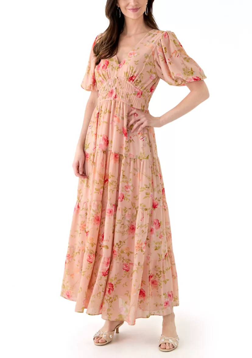 Women's Puff Sleeve Ditsy Floral Maxi Dress | Belk