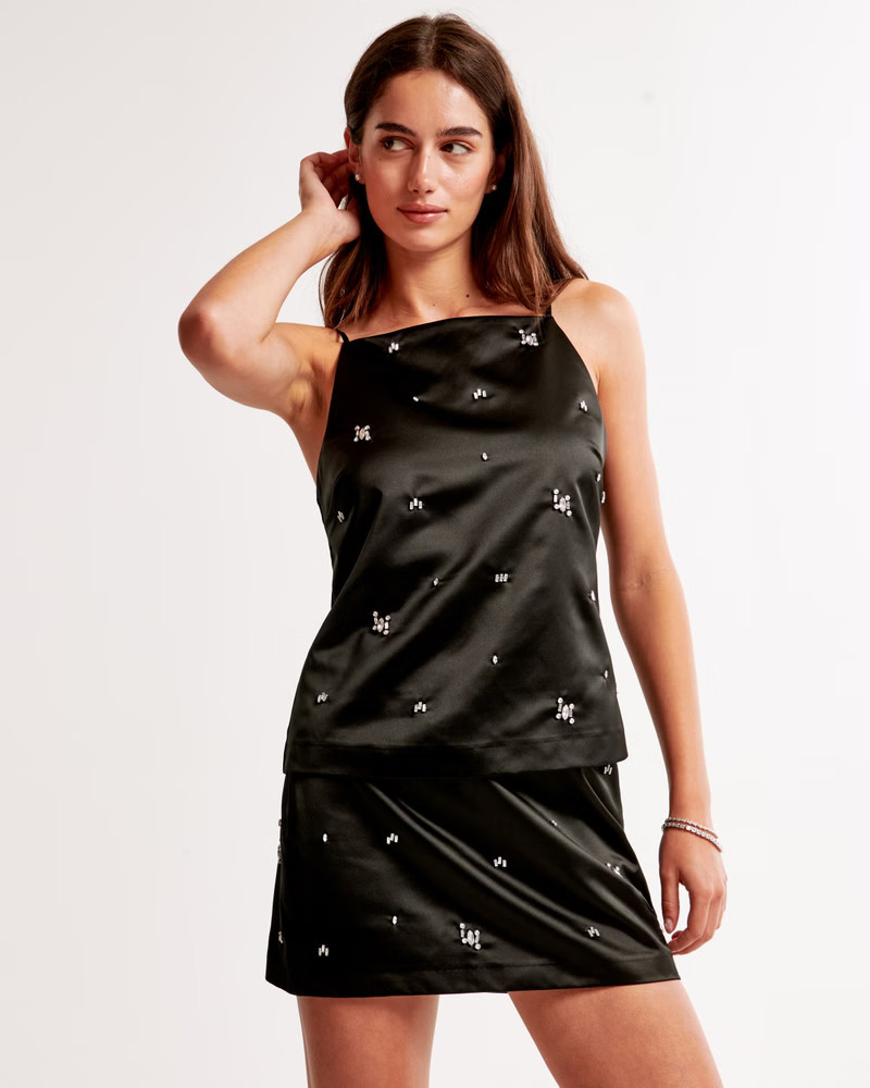 Satin Embellished Open-Back Apron Top | Abercrombie & Fitch (US)