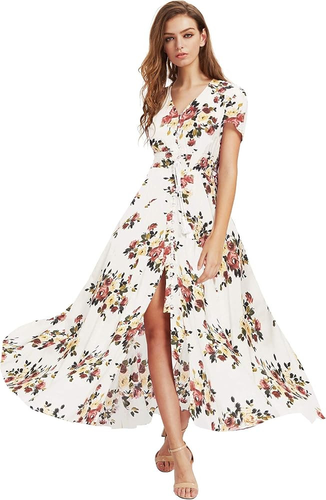 Milumia Women Button Up Floral Print Party Split Flowy Maxi Dress | Amazon (US)