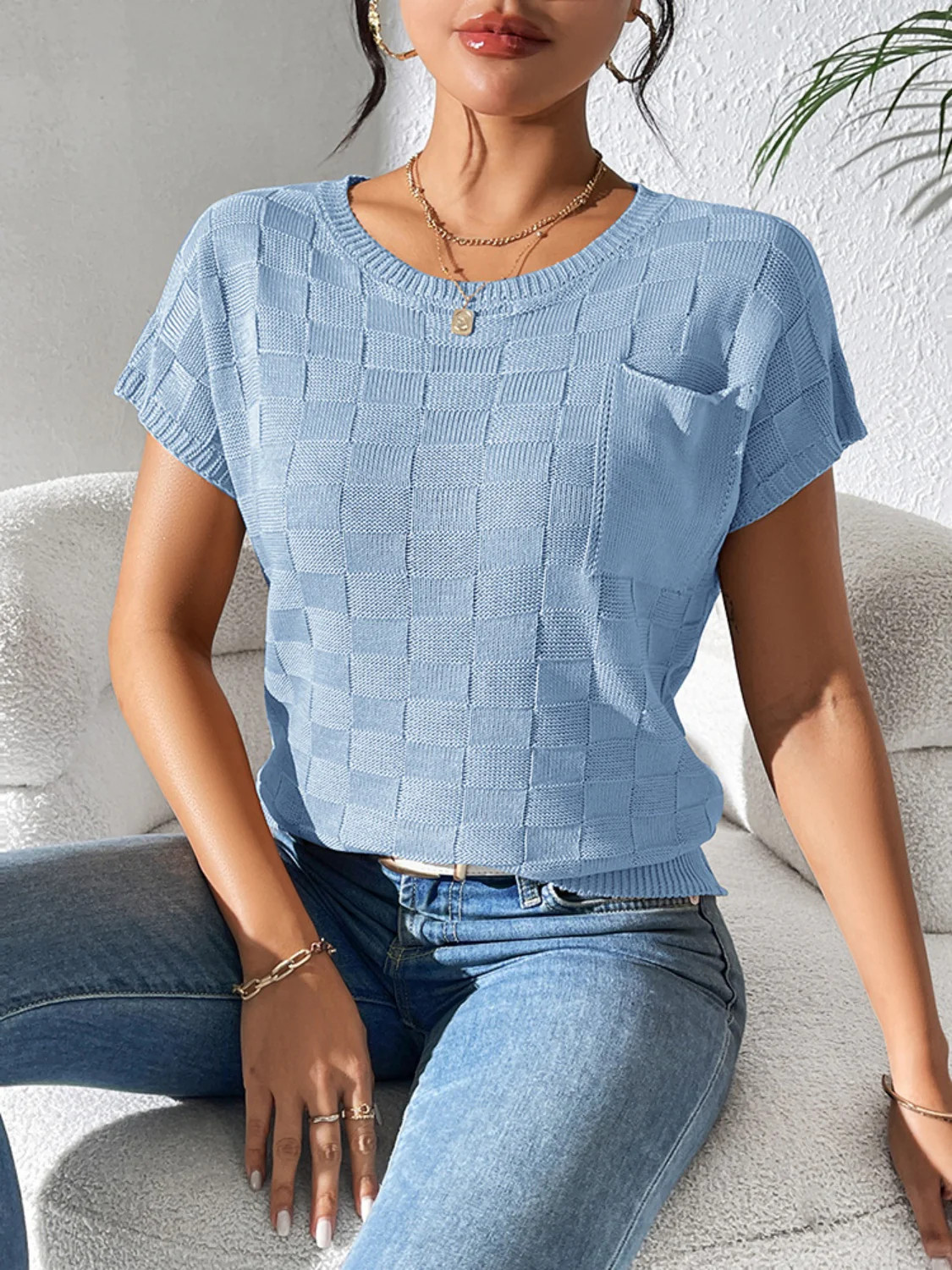 Round Neck Short Sleeve Knit Top | Casual Chic Boutique