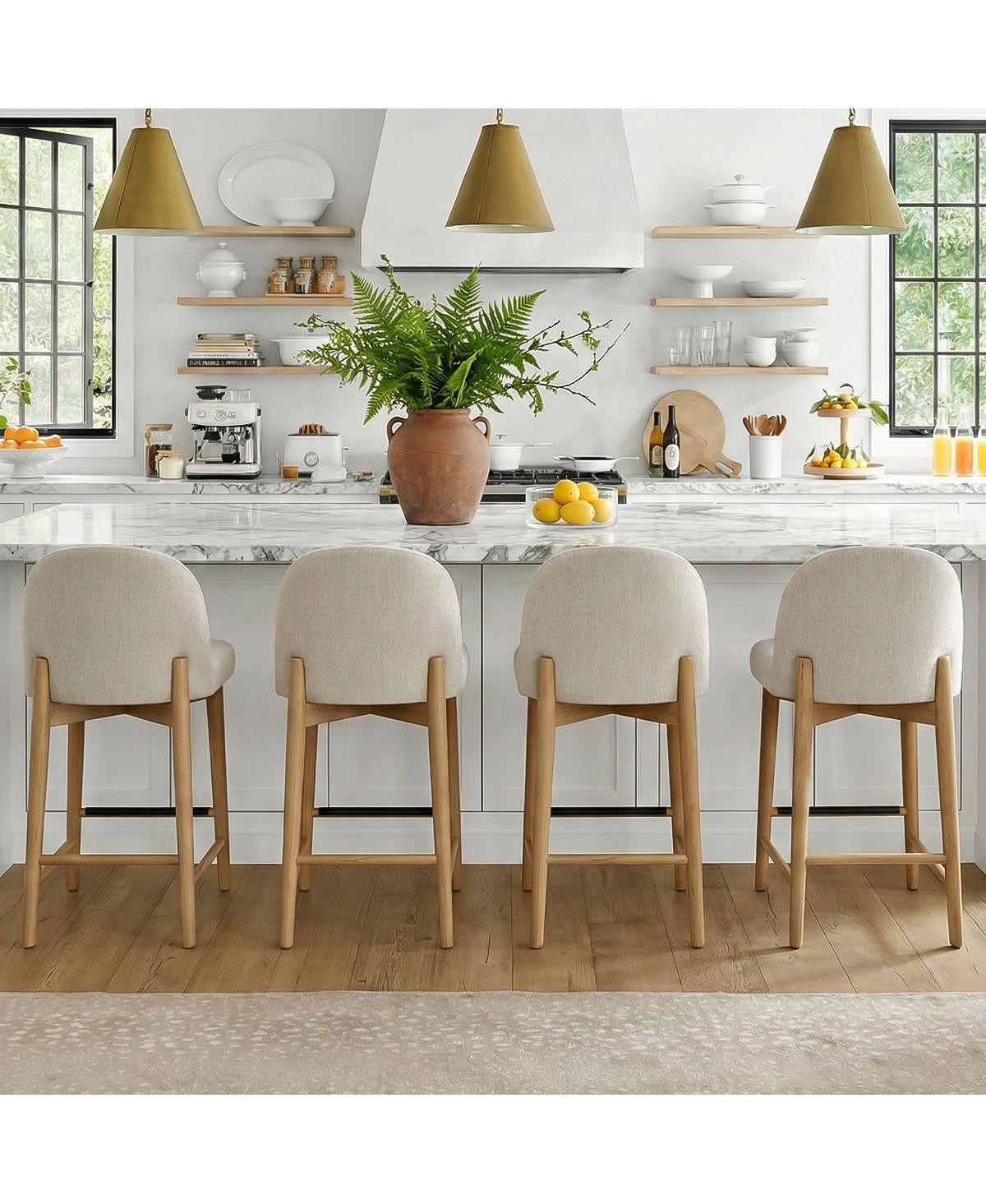 Maison Boucle 25.5" Linen Counter Height Stools Set of 4 for Kitchen Island - Beige | Macy's