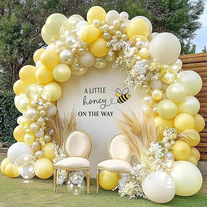 Yellow Balloon Arch Kit Double Stuffed, Pastel Light Yellow Pearl White Sand Balloon Garland for ... | Amazon (US)