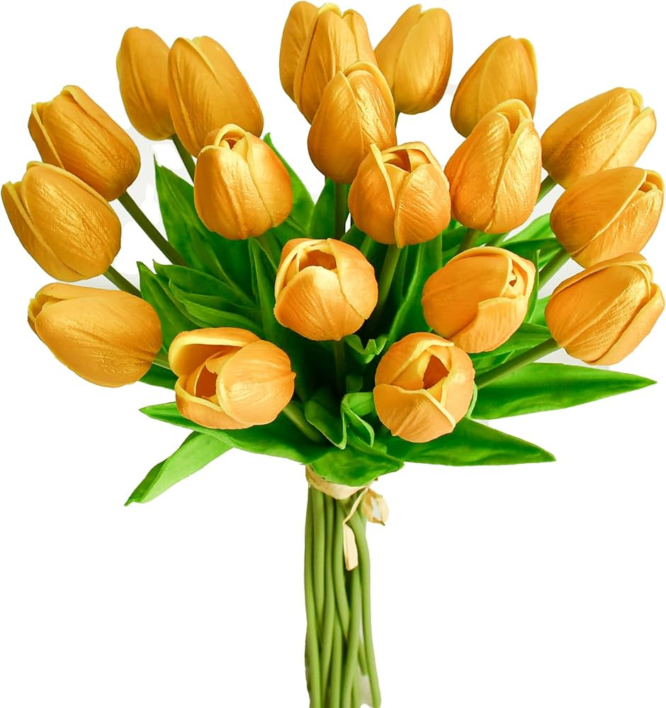 Mandy's 20pcs Gold Artificial Tulip Silk Fake Flowers 13.5" for New Year Spring Mother's Day East... | Amazon (US)