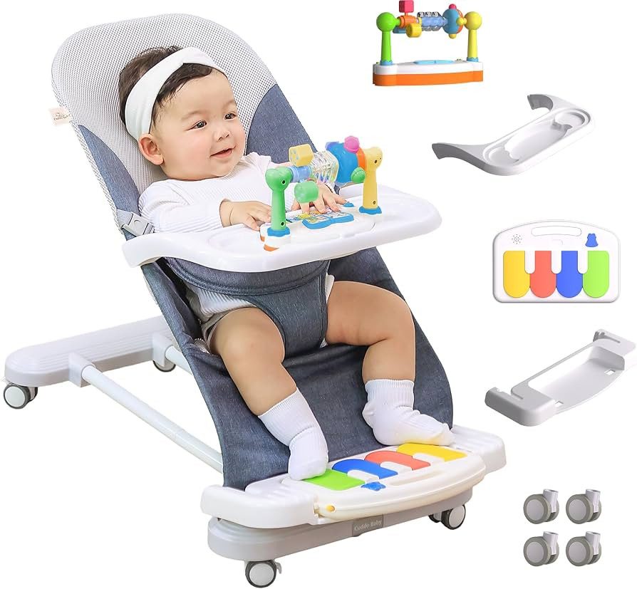 CuddoBaby Baby Bouncer 4-in-1 with Wheels, Detachable Piano, Feeding Tray, Play Bar, Thick Base. ... | Amazon (US)