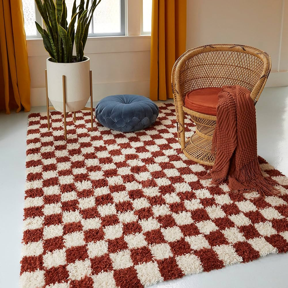 Balta Rugs Oslo Checkered Shag Rug, Red, 5' 3" x 7' | Amazon (US)