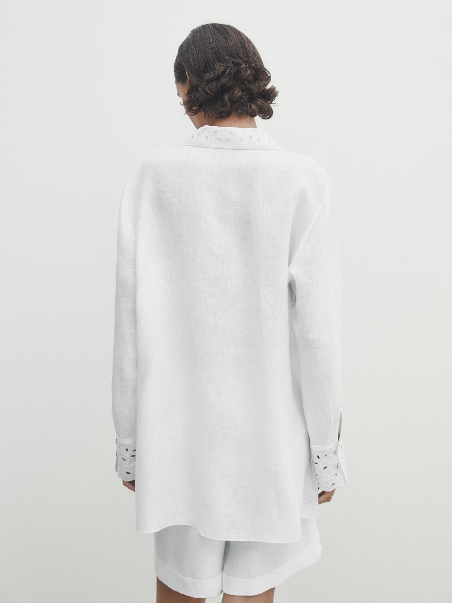 Linen shirt with cutwork embroidery | Massimo Dutti US
