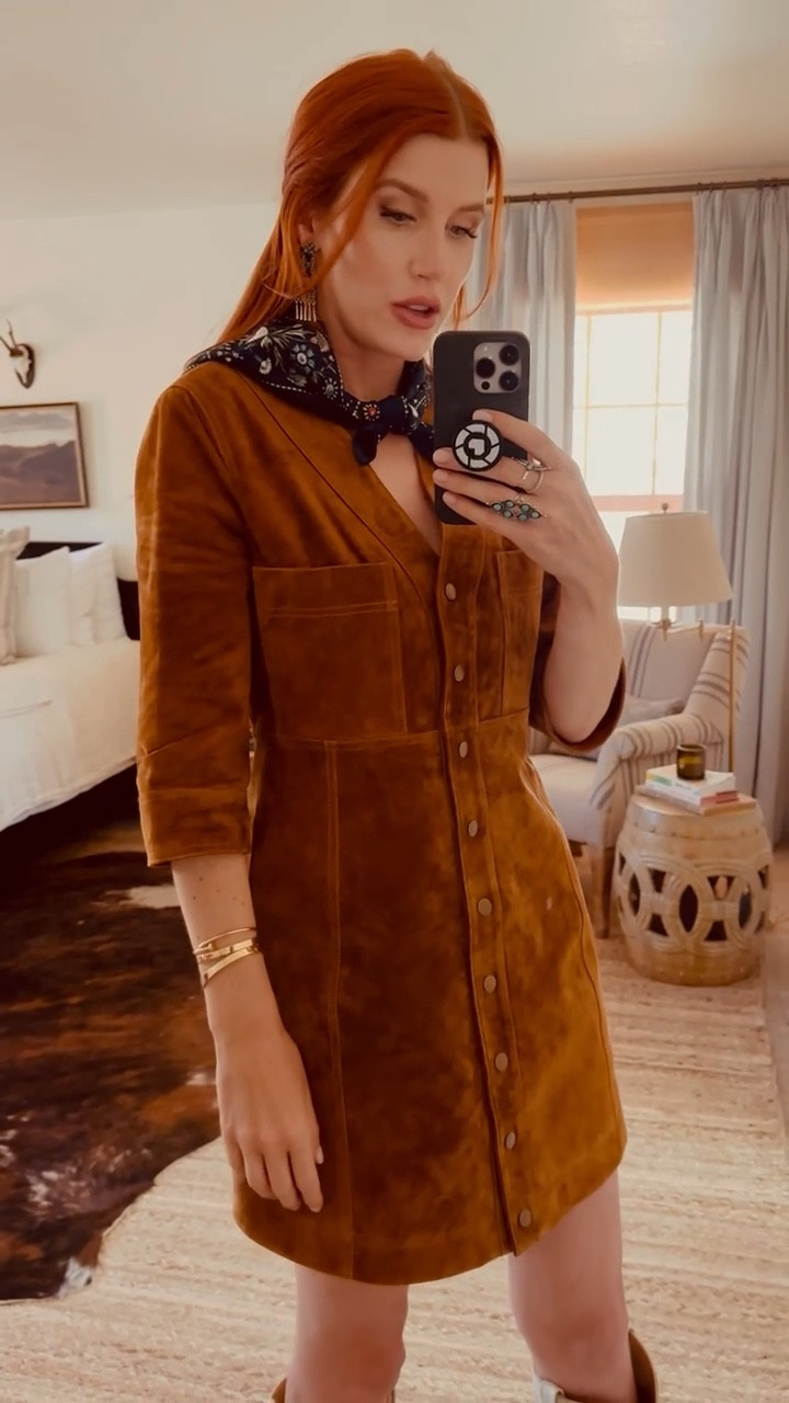 This dress is so well made - snap-front closure, curved hem, v-neckline, and patch breast pockets, so many beautiful details. I got a size 2, it fits me pretty good, but I’m considering altering an inch or so in the waist to give me a little more shape. I’ve kept this look simple with a few cute accessories, letting the dress be the star of the show.

#LTKSeasonal #LTKVideo #LTKStyleTip