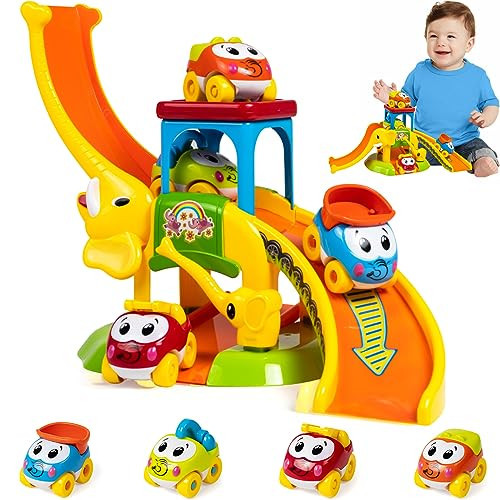 Marstone Toddler Toys for 1 2 Year Old Boys and Girls Gifts, Educational Elephant Slide with 4 Animal Cars Toys for Baby 12-18 Months, First Birthday Present Learning Push Truck Track Ages 1-2 | Amazon (US)