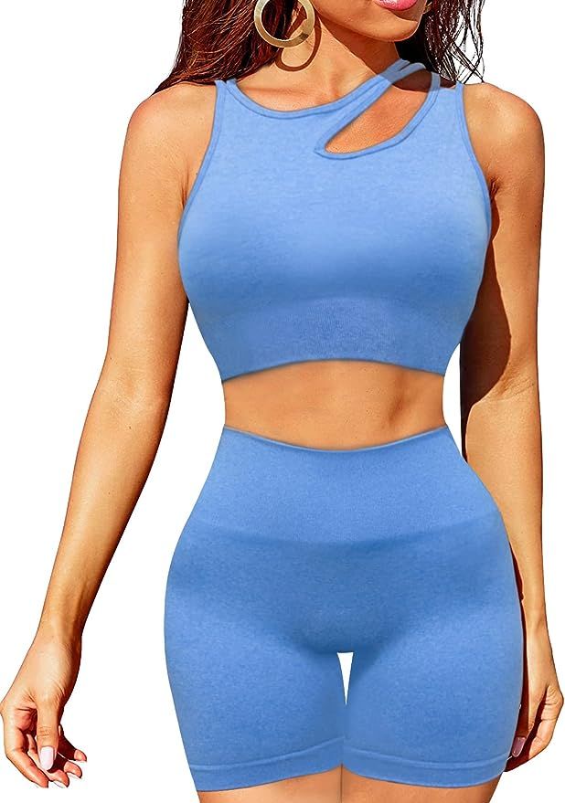 OLCHEE Women's Sexy Workout Set 2 Piece Tracksuit - Seamless High Waist Shorts Leggings and Sport... | Amazon (US)