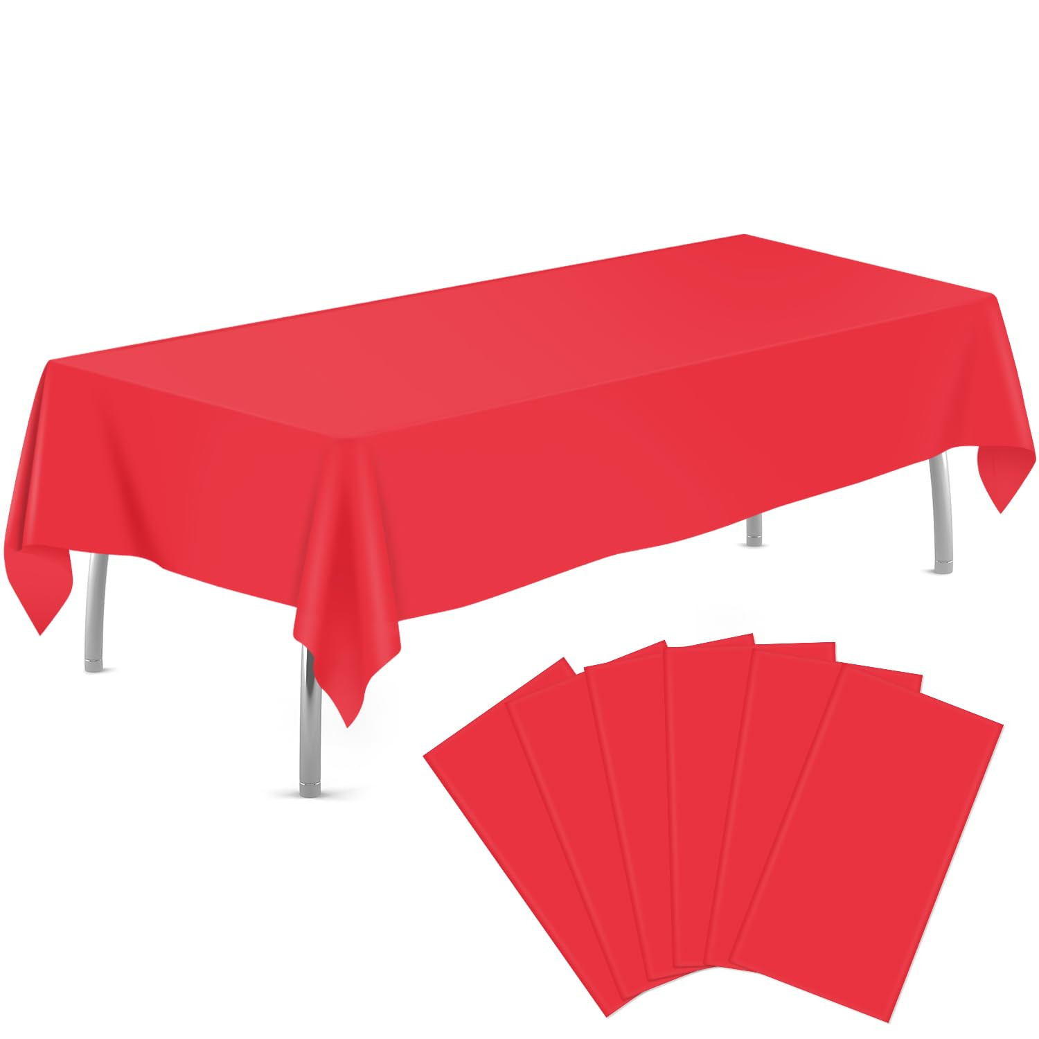 Red 6 Pack Plastic Table Cloth 54" x 108", Disposable Tablecloths Rectangle Table Cover, Plastic ... | Amazon (US)