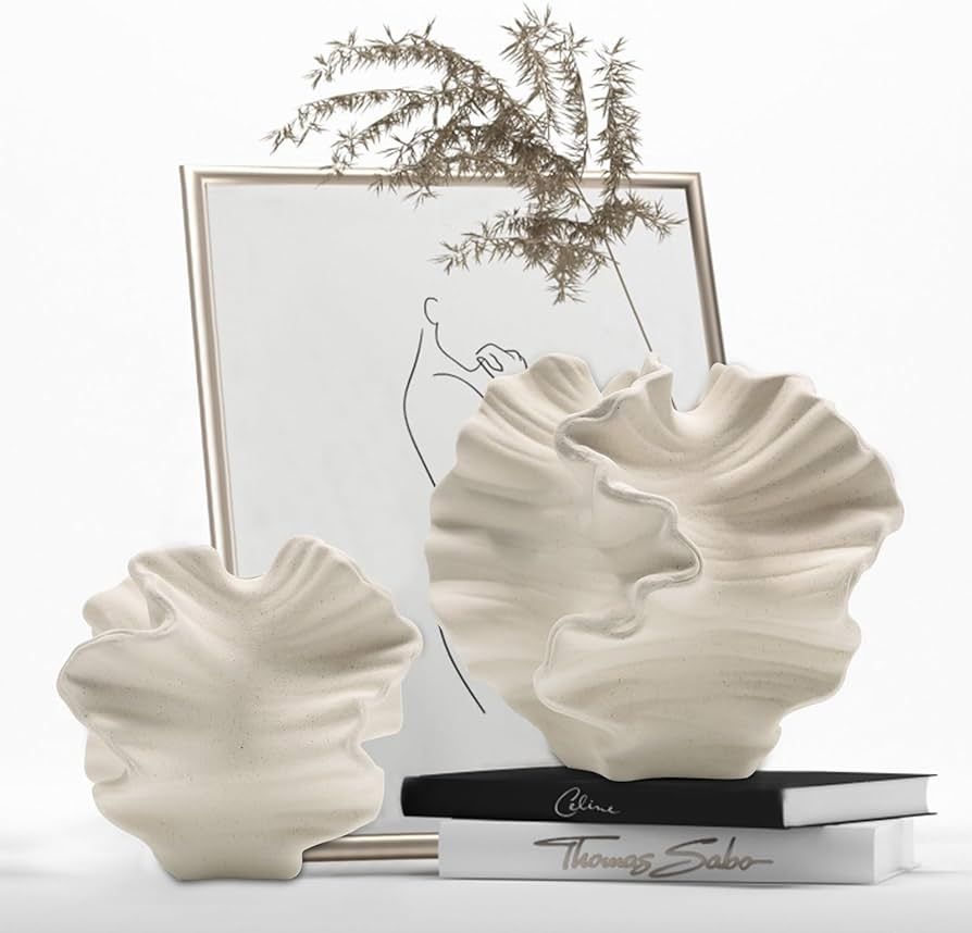 Ceramic Vase - Set of 2 for Home Decor,White Flower Shape Pampas Vases Minimalist Nordic Boho Sty... | Amazon (US)