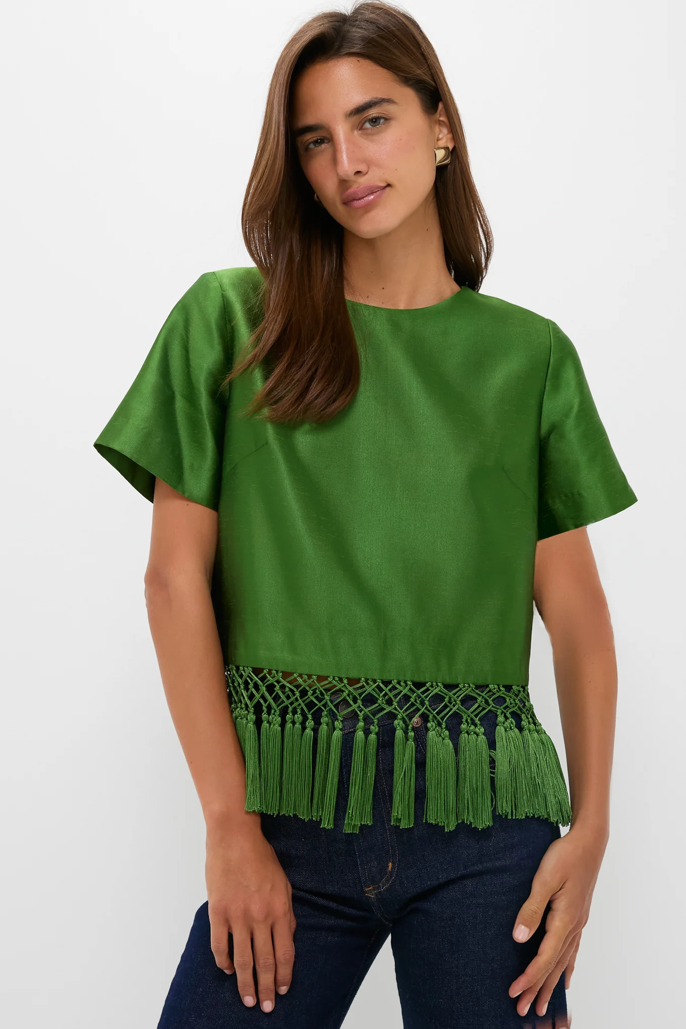 Green Dupioni Chadwick Tassel Top | Tuckernuck (US)