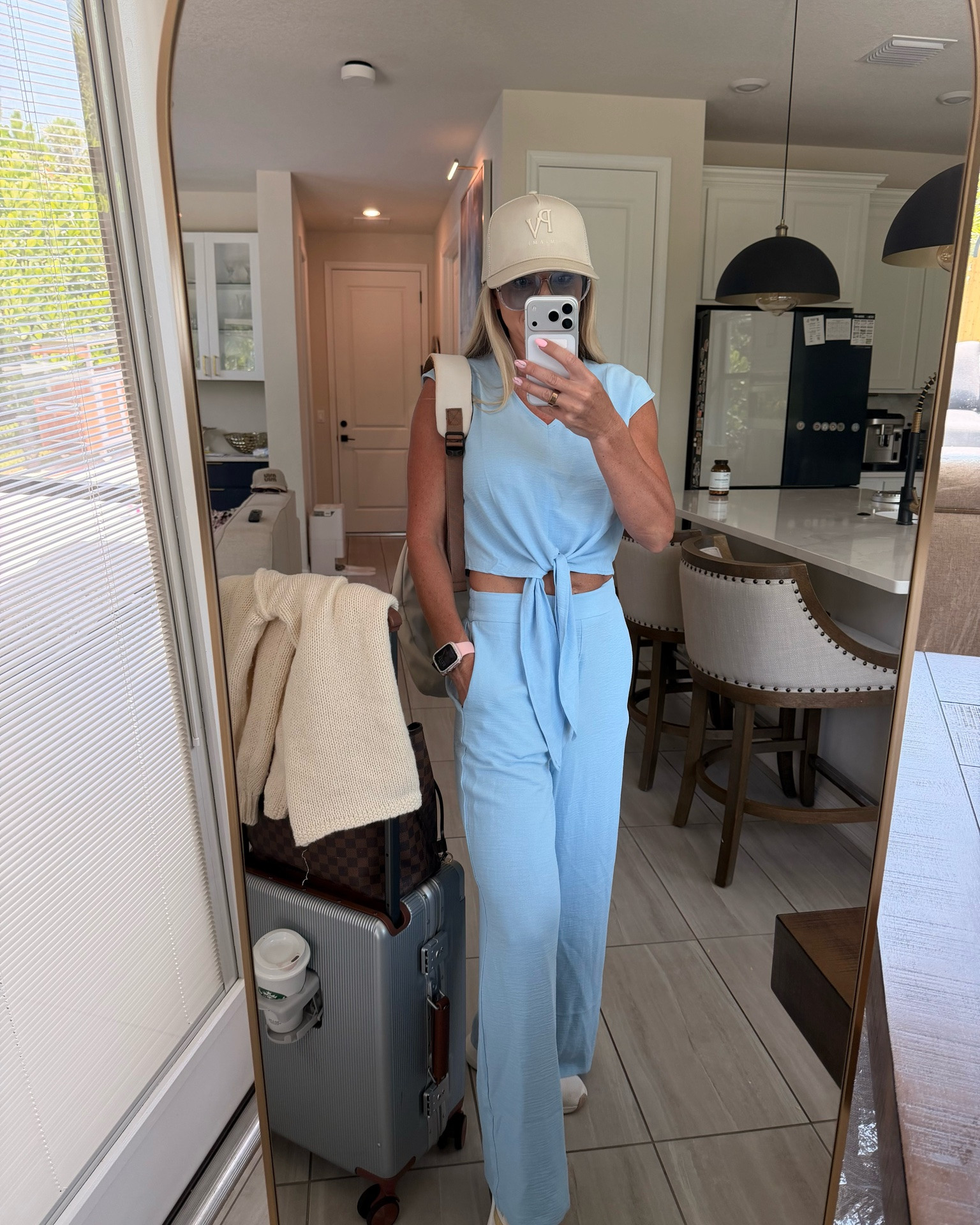 The blue version feels so fresh for travel 🩵 I love the soft color and relaxed fit for long airport days. It is lightweight, comfortable, and easy enough to wear straight from the plane to lunch or walking around the city.

blue travel outfit, airport matching set, blue wide leg pants, comfortable travel clothes, sightseeing outfit women, summer travel outfit, airport style women, casual city outfit, lightweight travel set, vacation travel style

#LTKActive #LTKTravel #LTKOver40