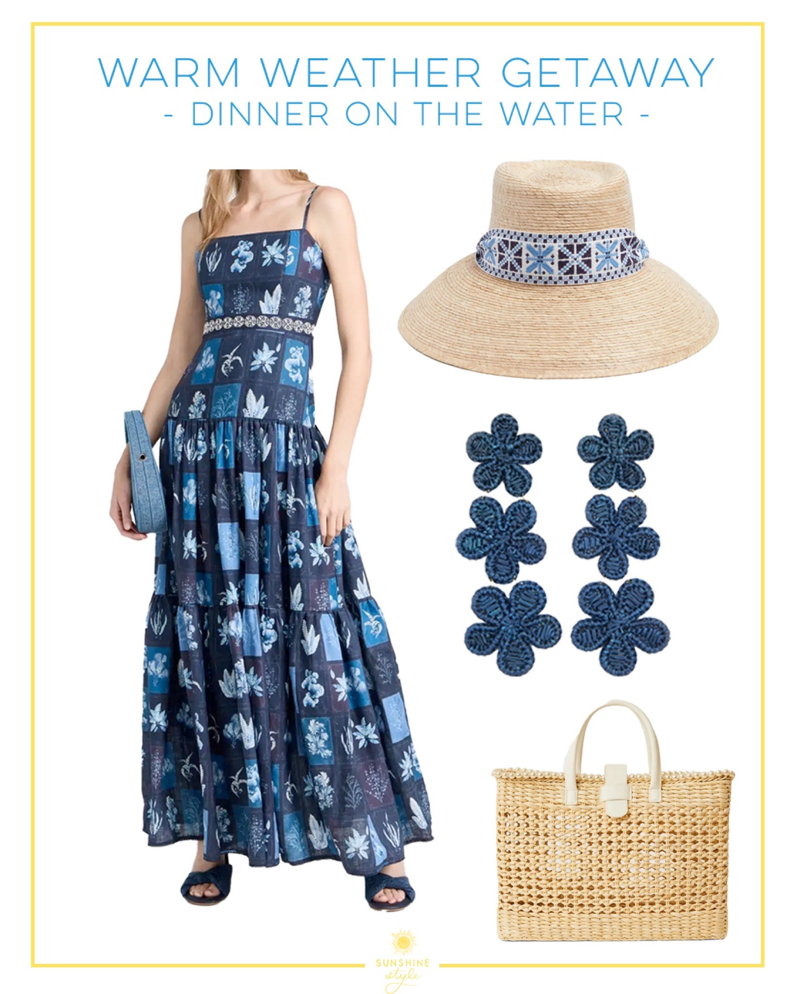 Vacation Outfit: Beach Vacation / Navy Maxi Dress / Sundress / Floral Statement Earrings / Straw Hat / Straw Bag / Resort Wear / Tropical Getaway / Beach Outfit

#LTKswim #LTKtravel