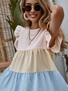 Colorblock Striped Babydoll Dress SKU: swdress23210319243(1000+ Reviews)$14.99Make 4 payments of ... | SHEIN