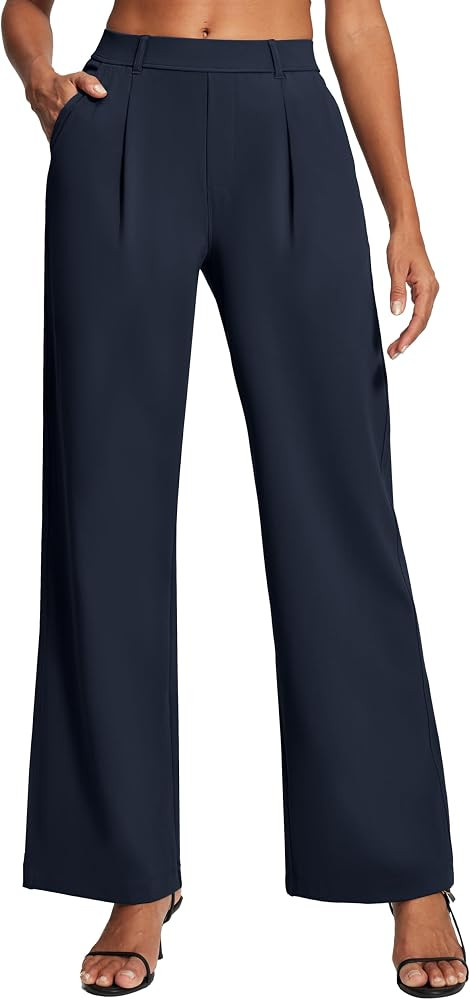 Ewedoos Womens Dress Pants Wide Leg Stretchy Work Pants Women Elastic Waist Pull On Business Casu... | Amazon (US)