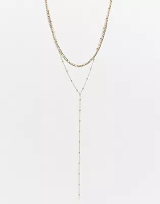 ASOS DESIGN multirow long lariat necklace with dot dash chain in gold tone | ASOS (Global)