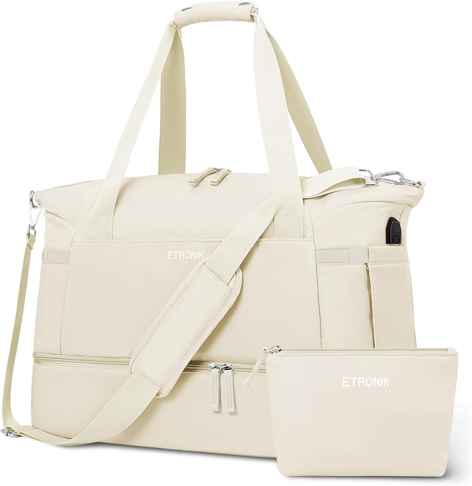 ETRONIK Gym Bag for Women, 55L Travel Duffel Bag with USB Charging Port, Weekender Overnight Bag ... | Amazon (US)