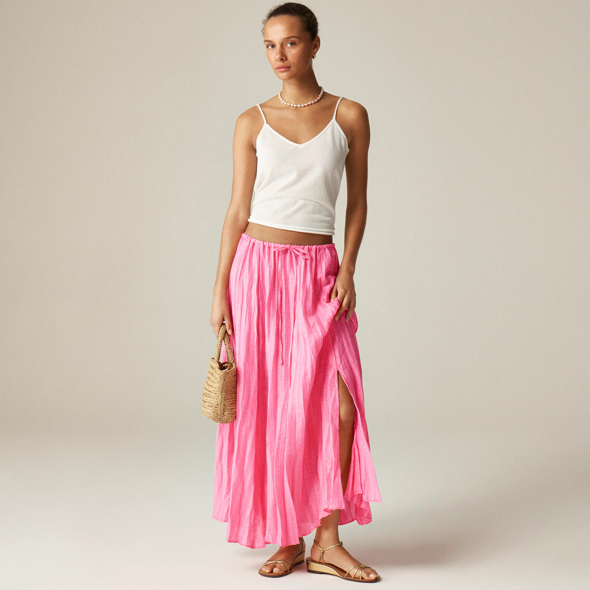 Pleated drawstring maxi skirt in linen blend | J. Crew US