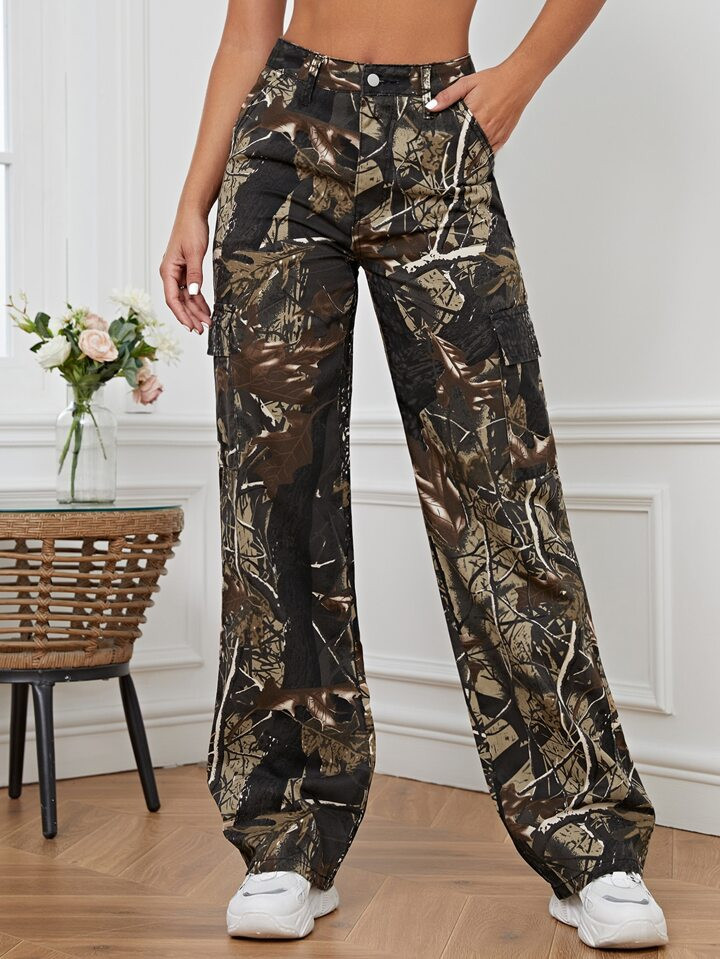 SHEIN Tall Leaves Print Wide Leg Jeans | SHEIN