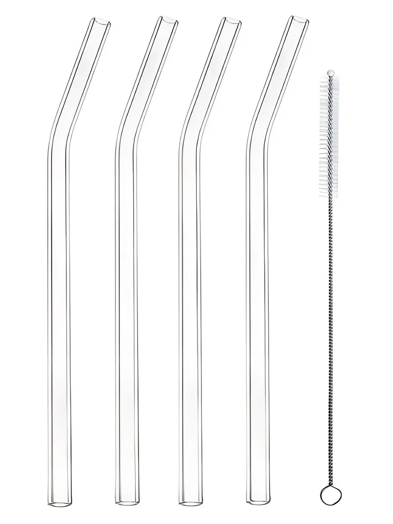 Better Homes and Gardens Clear Borosilicate Glass Straws 4 Pack with Cleaning Brush | Walmart (US)
