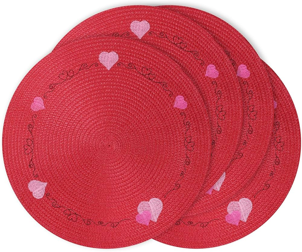 Feuille Round Valentines Placemats Set of 4 13.5 Inch Red Heart Placemats for Round Tables Valent... | Amazon (US)