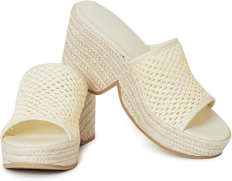 CELNEPHO Espadrilles Sandals Raffia Sandals Women Open Toe Platform Wedge Heel Slides Fashion Sum... | Amazon (US)