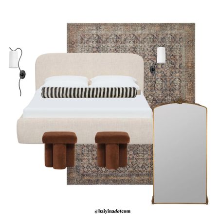 Modern Bedroom | Upholstered Bed | Neutral Bedroom | Painterly Striped Bolster | Rustic Rug | Bedroom Sconce | Lulu & Georgia | 

#LTKstyletip #LTKhome