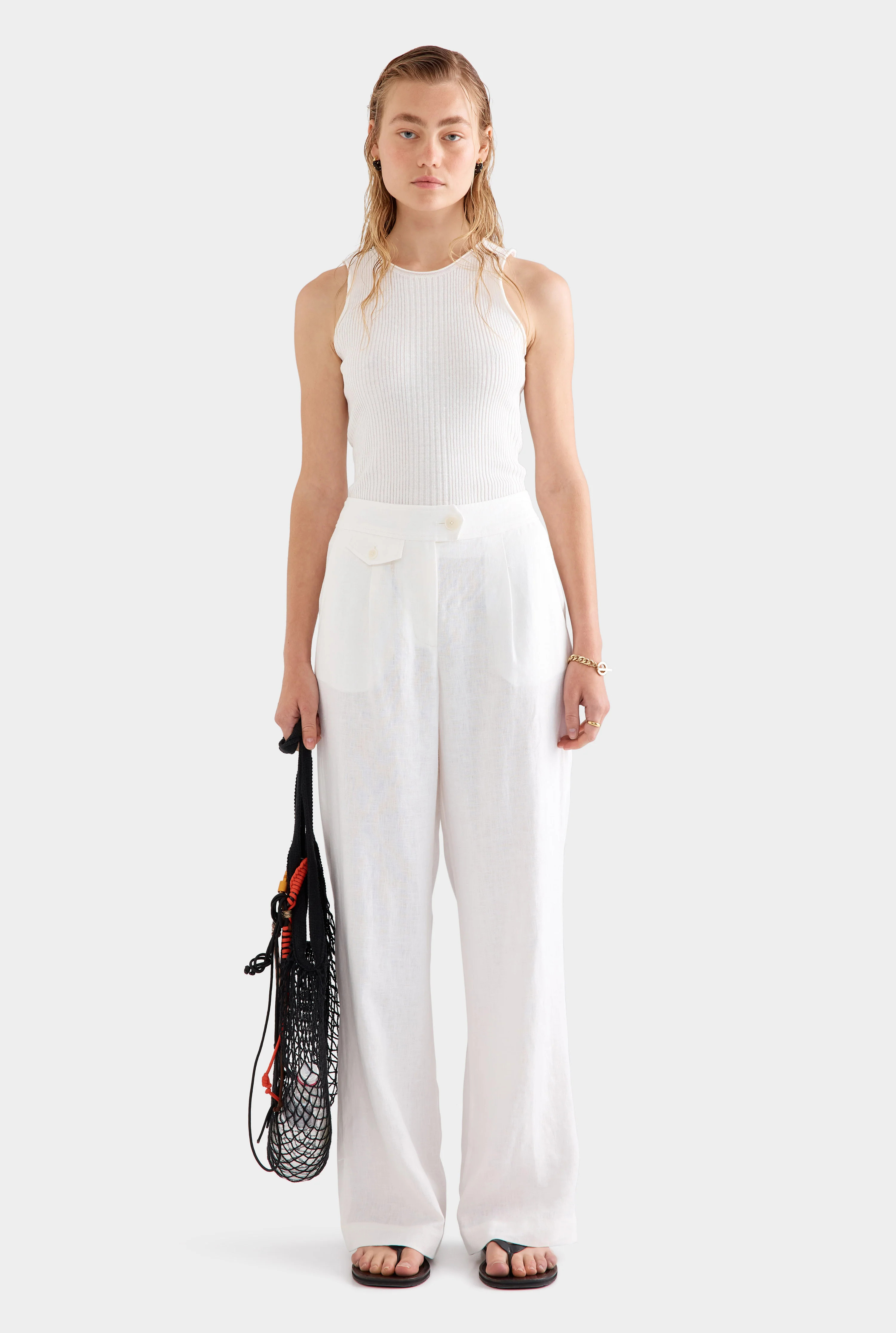 Womens Fixed Waist Linen Trouser 2.0 in White | Venroy | Venroy AU
