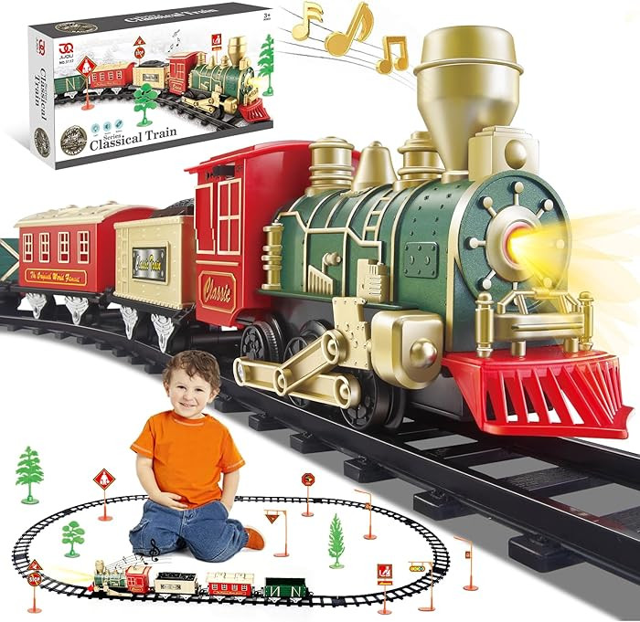 JUQU Christmas Train Set for Kids Ages 3-8 – Battery Operated Toy Train with Lights, Sounds, 3 ... | Amazon (US)