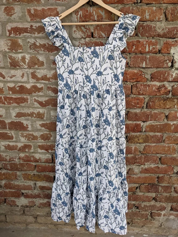 Hand Block Printed Dress, Block Print Dress, Indian Tunics, Hand Printed Dress, Indian Cotton Lon... | Etsy (US)