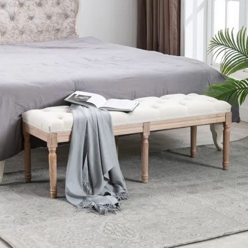End of Bed Bench,Fabric Upholstered Entryway Bench French Bench with Rubber wood Legs for Bedroom... | Walmart (US)