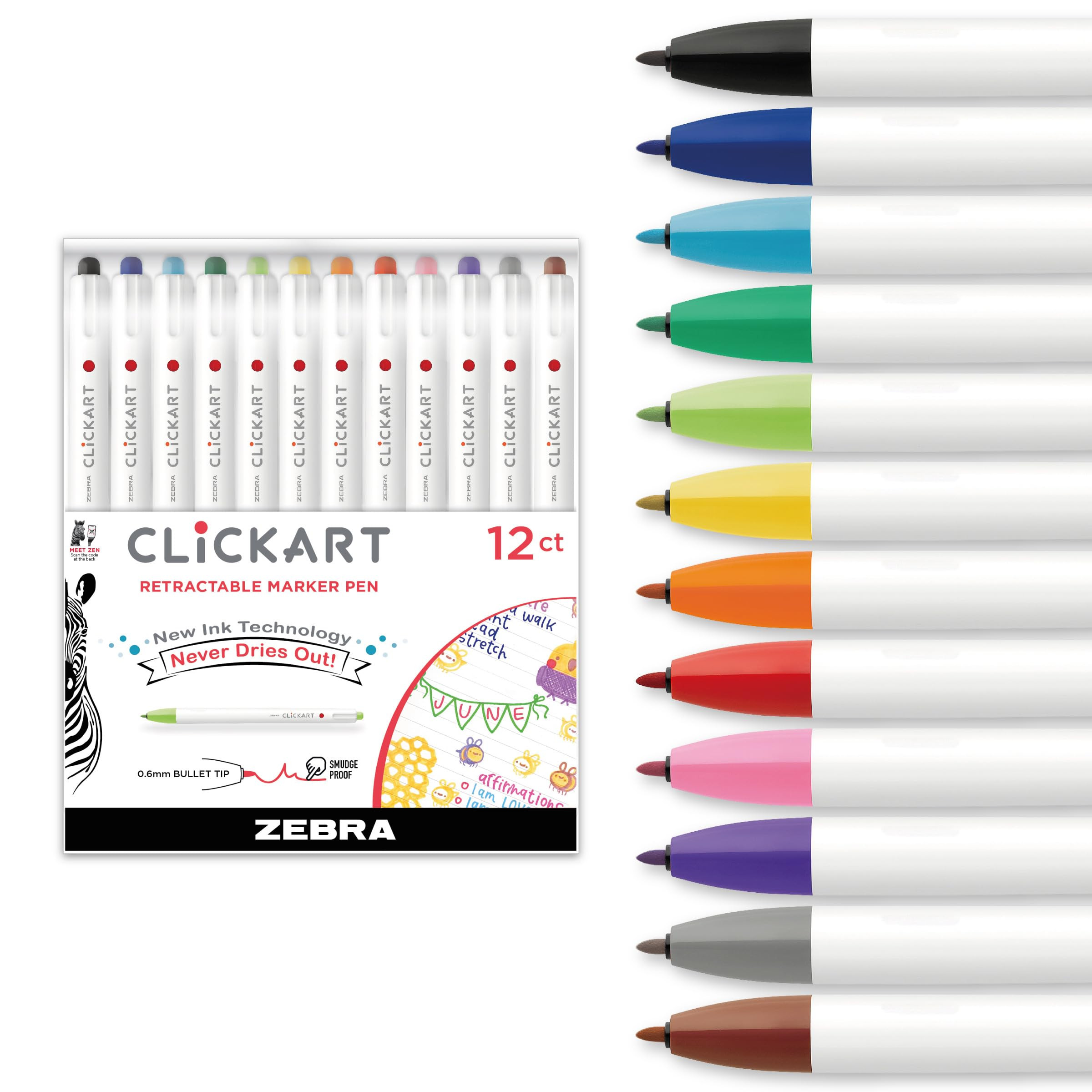 Zebra Pen CLiCKART Retractable Felt Tip Pen, Assorted Ink Colors, 0.6mm Fine Point, Moisture Abso... | Amazon (US)