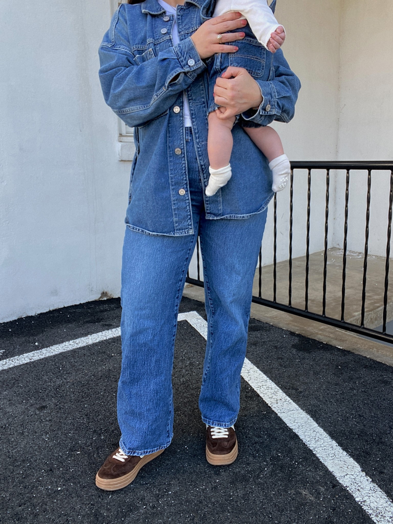 A classic outfit. Denim shacket is Gap, I linked a similar style! 