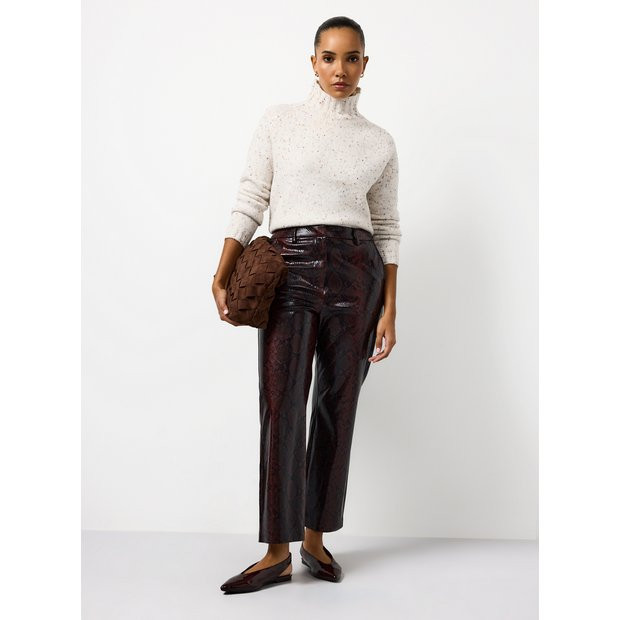 Dark Red Snake Printed Vinyl Straight Leg Trousers  8 | Tu Clothing
