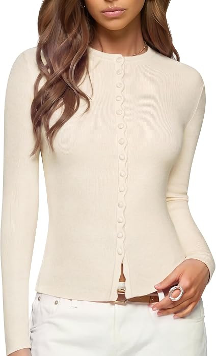 SUUKSESS Womens Cashmere Crewneck Cardigan Sweaters Fall Trendy Outfits | Amazon (US)