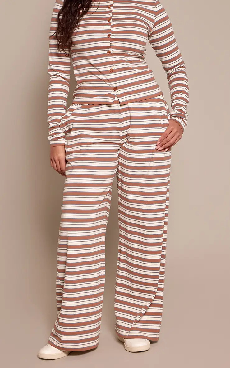 Shape Chocolate Striped Straight Leg Trouser | PrettyLittleThing UK