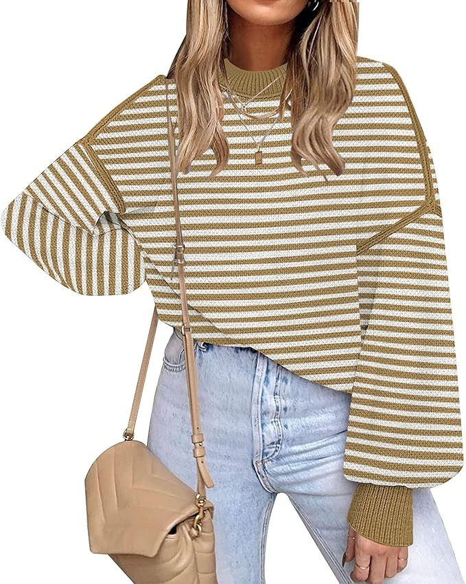 Fall Clothes for Women 2025 Trendy Fashion Oversized Sweaters Color Block Long Sleeve Knited Pull... | Amazon (US)