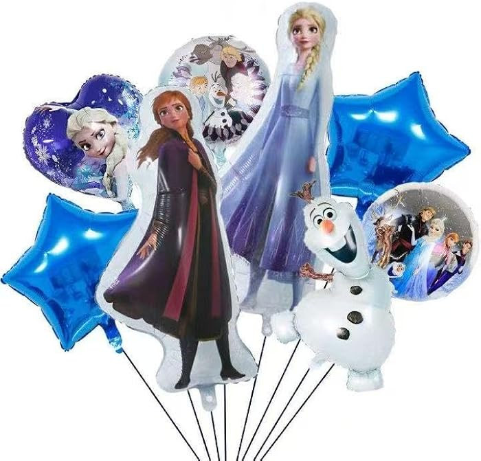8-Piece Frozen Aluminum Balloon Set - Frozen & Classic Design, Vibrant 3D Cartoon Shape, Party De... | Amazon (US)