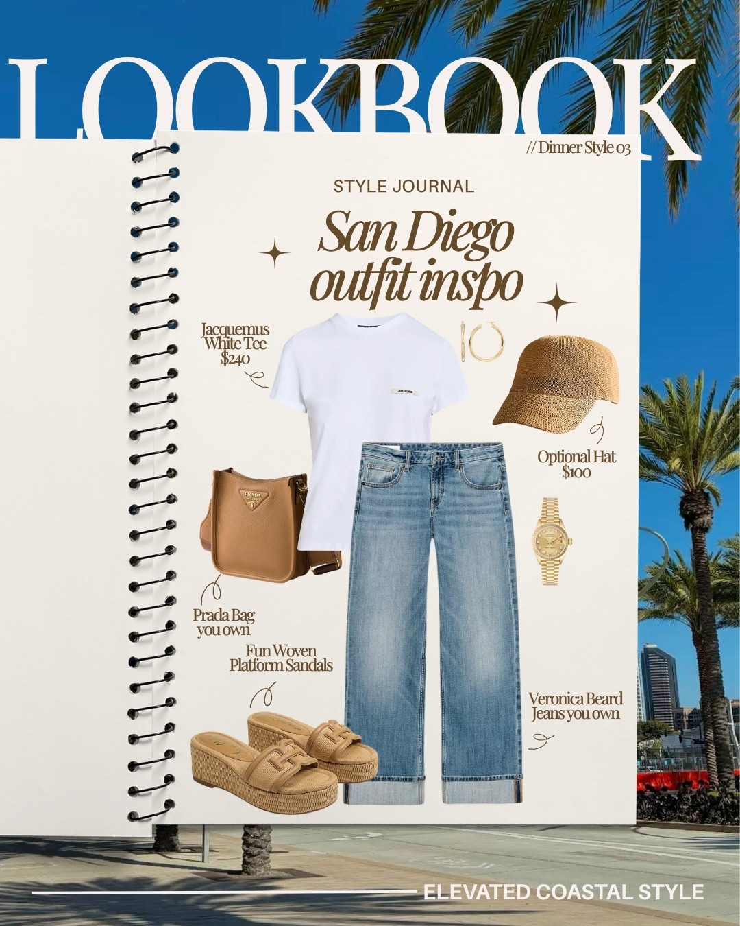 Styling Jessica for San Diego
Casual Dinner Look

Veronica beard jeans
Jacquemus white tee
Prada bag
Sam Edelman sandals
Antho Straw baseball hat

Dinner style, travel, dinner look, California, causal wear, style, vacation styling, petite

#LTKTravel #LTKPetite #LTKootd