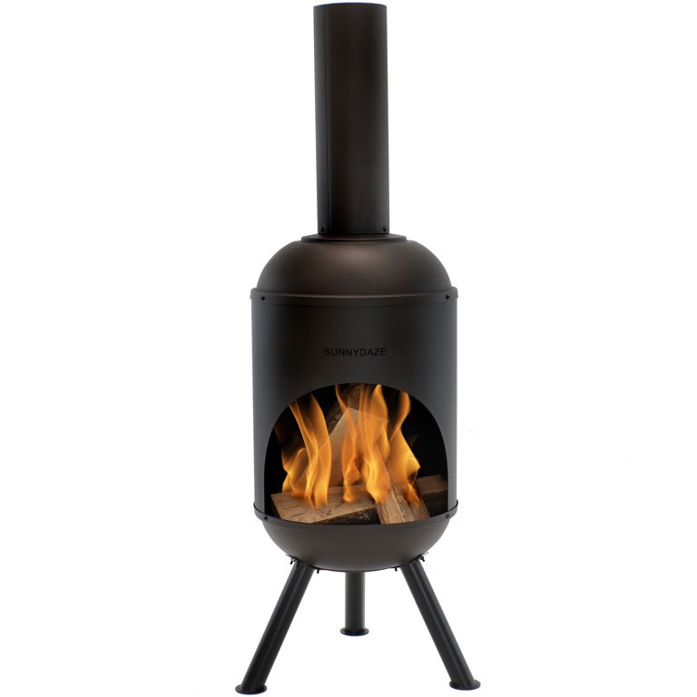 Sunnydaze Modern Chiminea - Steel Outdoor Wood-Burning Fire Pit - Large 5-Foot Black Fireplace - ... | Walmart (US)