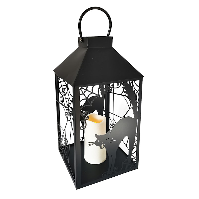 Spellbound Metal Black Cat Lantern with LED Candle, 18" | At Home