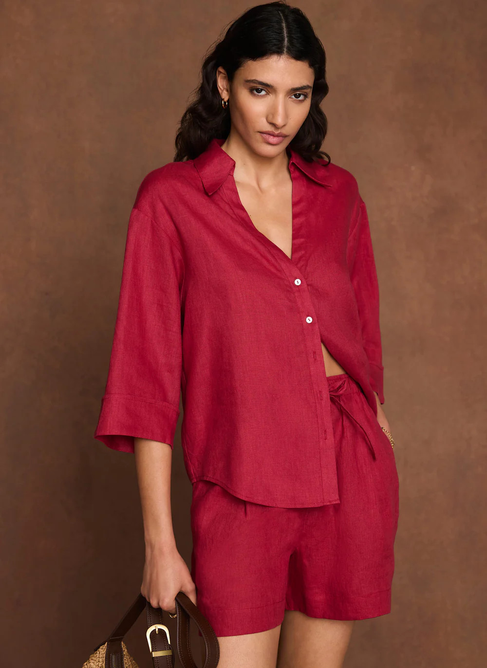 Red Linen Drawstring Shorts | Mint Velvet