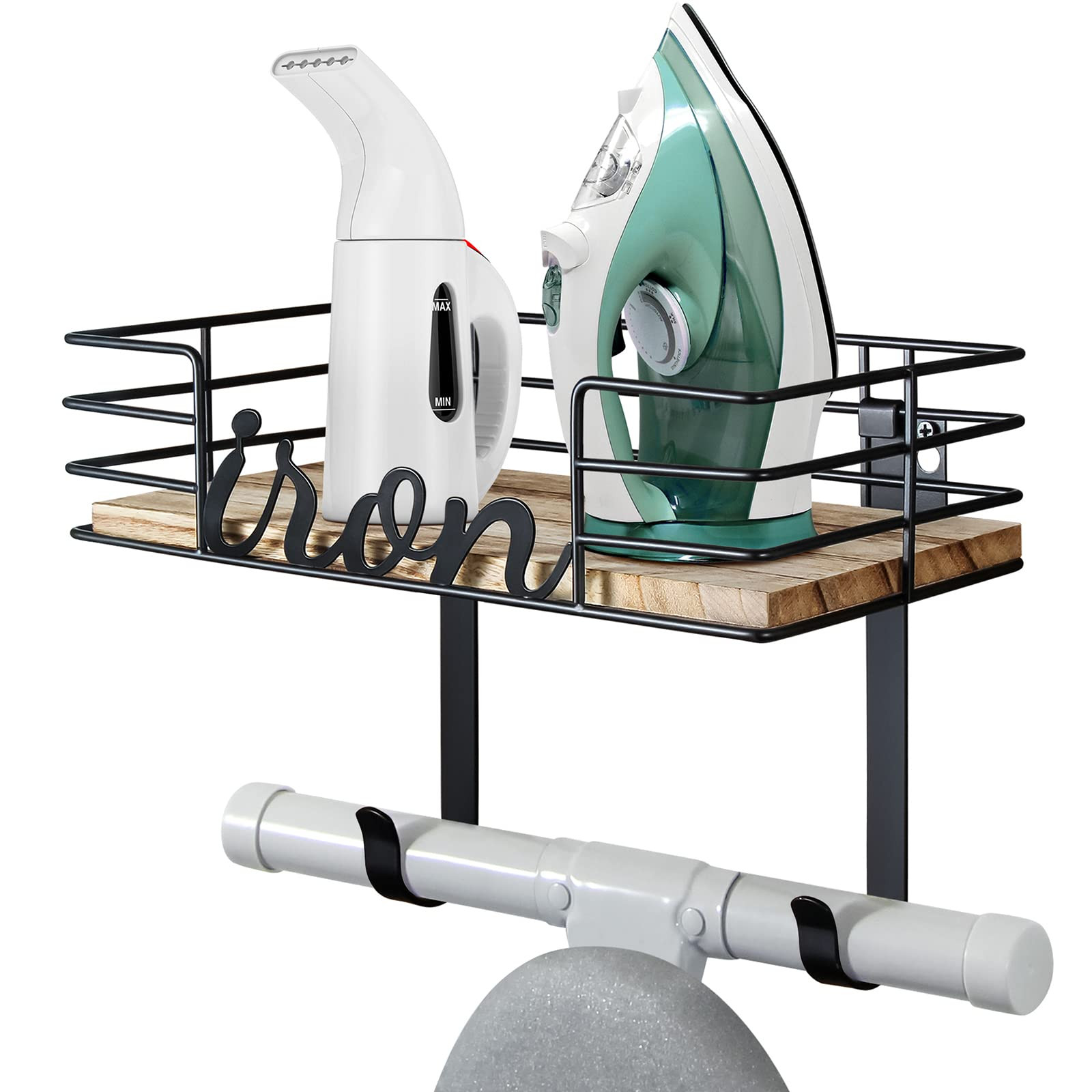 TJ.MOREE Hanger wall mount - Laundry Room Iron and ironing board Holder, Metal with Large Storage... | Amazon (US)