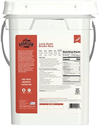 Augason Farms Long Grain Brown Rice Emergency Food Storage 24 Pound Pail | Amazon (US)