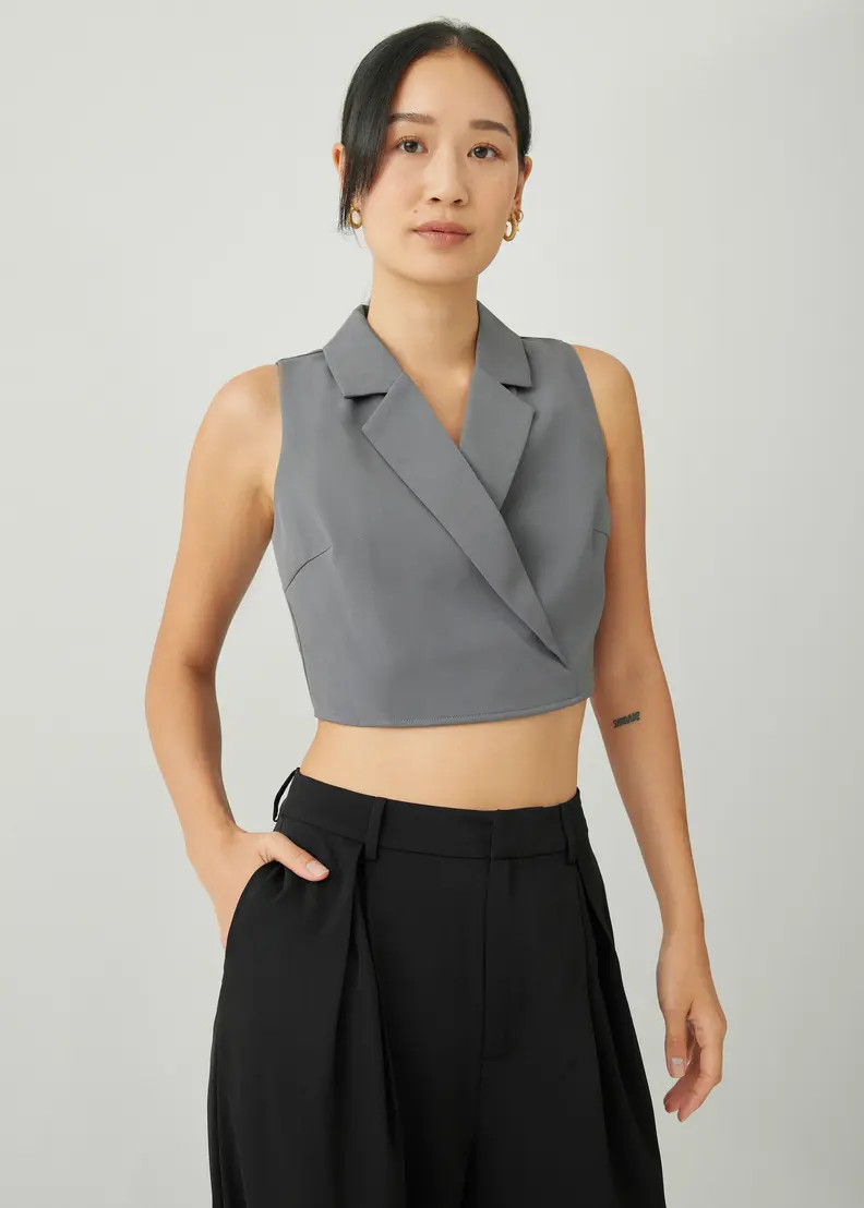 Theresa Tailored Collared Crop Top | Love, Bonito USA