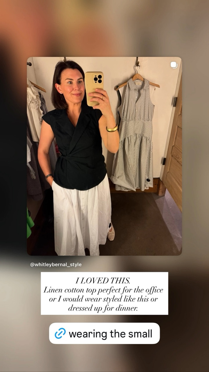 I LOVED THIS.
Linen cotton top perfect for the office or I would wear styled like this or dressed up for dinner.