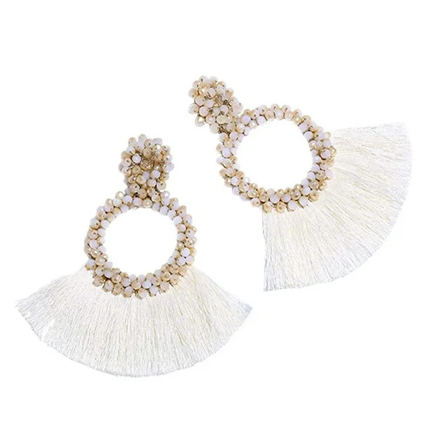 ANNA Hoop Tassel Earrings for Women Statement Handmade Beaded Fringe Dangle Earrings - Walmart.co... | Walmart (US)