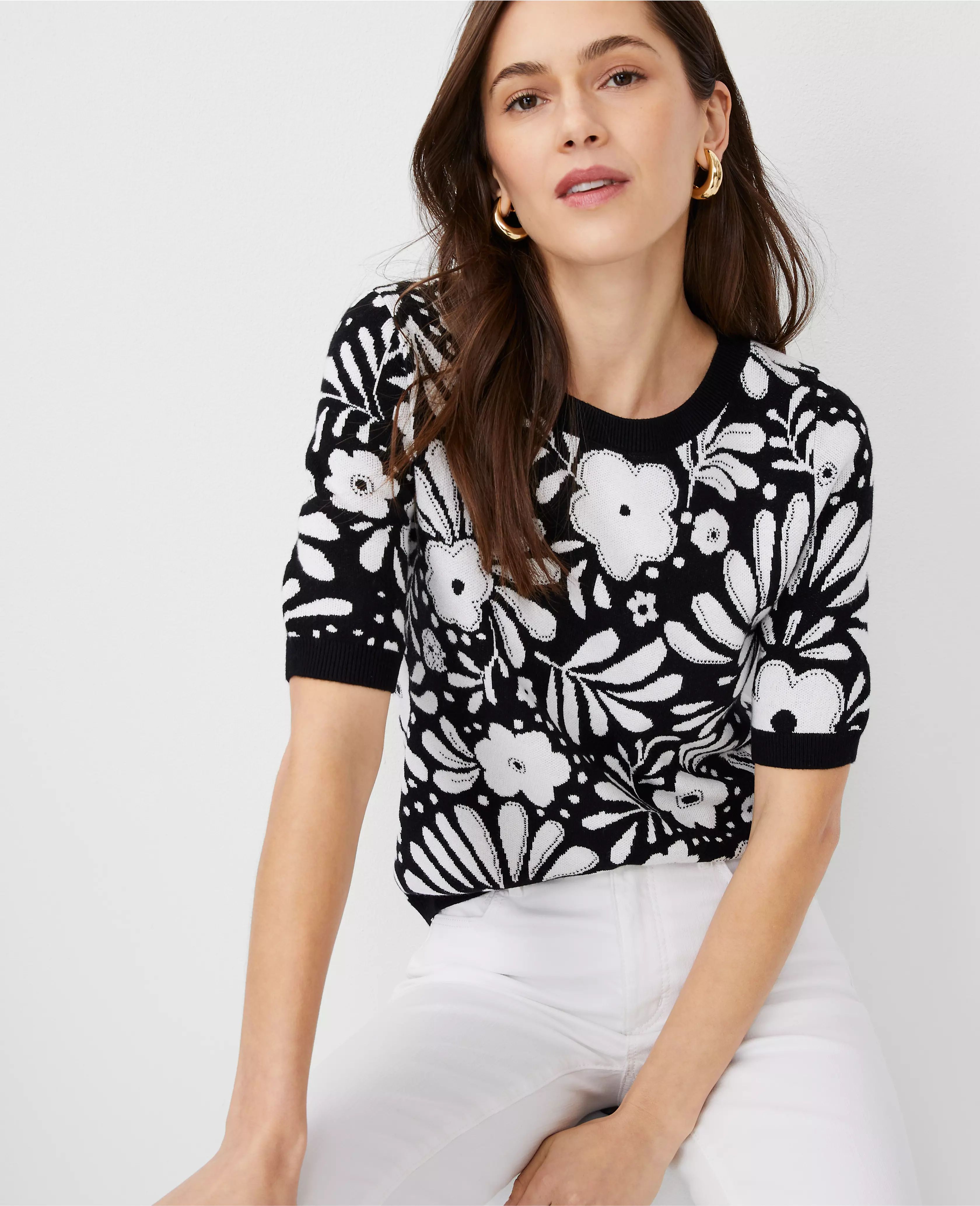 Floral Jacquard Sweater Tee | Ann Taylor (US)